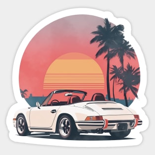 Vintage Summer Porsche Beach Sunset sports car Sticker